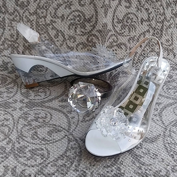 Vintage Unbranded Red Sole Acrylic Party Wedges - Picture 1 of 10